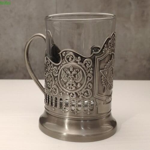 Vintage Creative Glass Cup Resistant Beer Decorations Glass Cup Stainless Steel With Handle Copo De Cerveja Drinkware DE50BZ