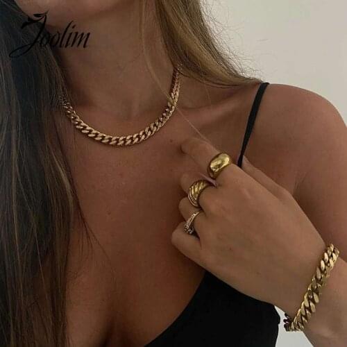JOOLIM Jewelry Wholesale Gold Finish Cuban Link Chain Stainless Steel Necklace