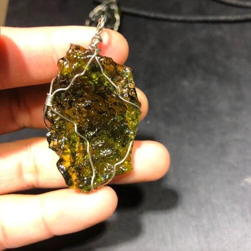Green pendant moldovan meteorite hits gem glass particle pendant