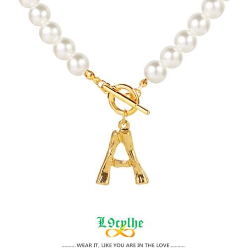 Alphabet Pearl Chain Necklace A B C D E F G H I J K L M N O P Q R S T U V W X Y Z Letter Initial Necklace Beaded Jewelry