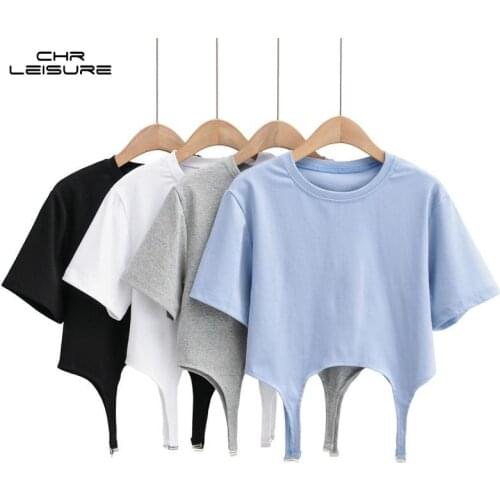CHRLEISURE Woman T-Shirts Ins Tide Design Sense Chest Hollow Short-Sleeved T-Shirt Women Summer New Slim and Thin Short Top