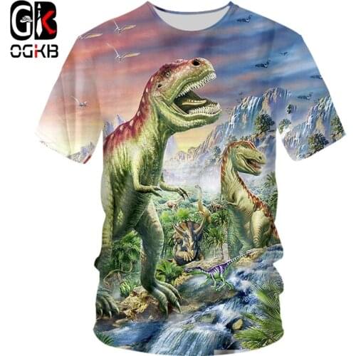 OGKBSummer Women/mens 3d Print Dinosaur T Shirt Unisex Short Sleeve Gothic Round Neck Casual T-shirt Unisex Tee Shirts