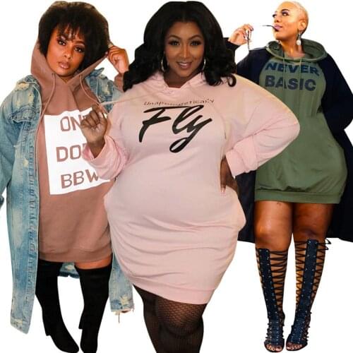 Xl-5xl Plus Size Dresses Fall Clothes 2021 Casual Letter Print Hoodie Loose Mini Dress Fashion Streetwear Wholesale Dropshipping