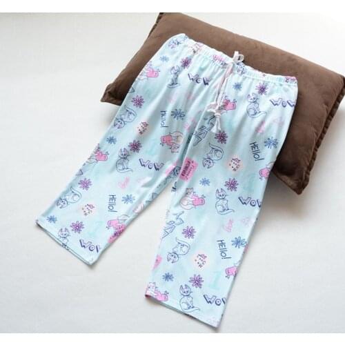 Plus size summer women fashion loose cartoon print calf-length cotton sleeping bottom female trendy lounge pants homewear