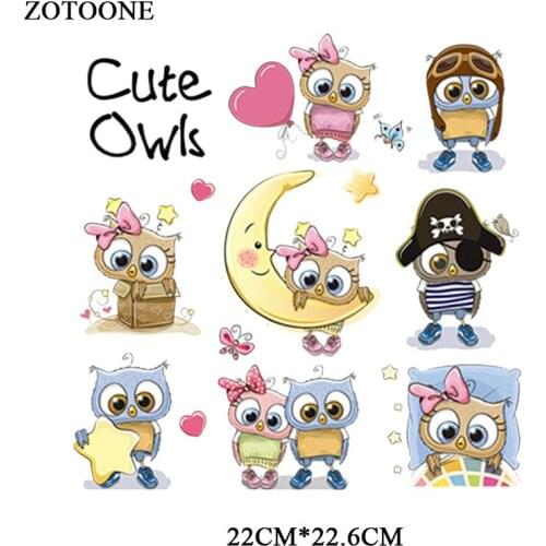 ZOTOONE Iron on Cute Owl Patches for Clothing Applique Printed Stickers DIY Embroidered Cartoon Patch Heat Transfers for Kids G