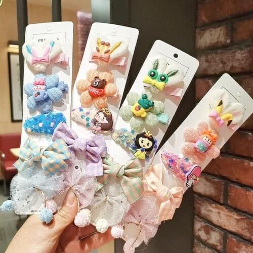 1set New Cartoon Princess Kawaii Hairpins Children Girls Kids Shinning Hair Clips Pins Barrettes Accessories Plaid Headdress