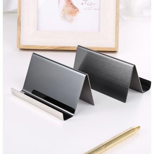 1pc Stainless Steel Business Card Holder Desktop Card Display Rack Organizer Black for Office Supplies