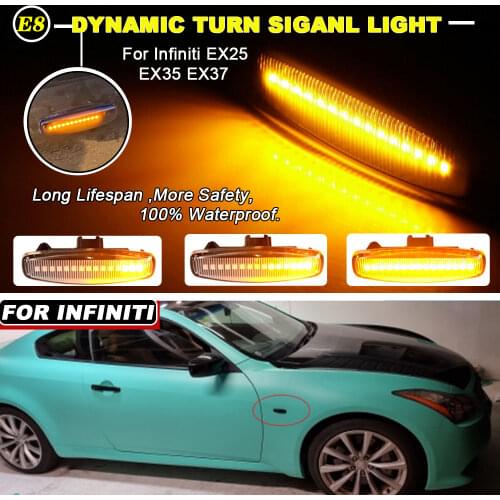 2pcs For Infiniti EX25 EX35 EX37 FX30d FX35 FX37 FX50 G25 G35 G37 JX35 M25 M35 M37 LED Dynamic Side Marker Turn Signal Lights