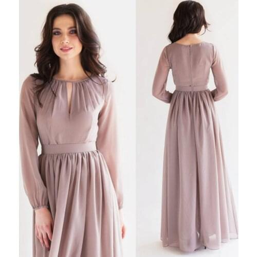 2020 Chiffon Mother of the Bride Dresses Jewel Long Sleeves Evening Gowns Custom Made Floor Length Wedding Guest Dress