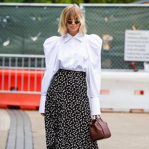 2021 Autumn Women Solid Color Puff Sleeve Professional Shirt