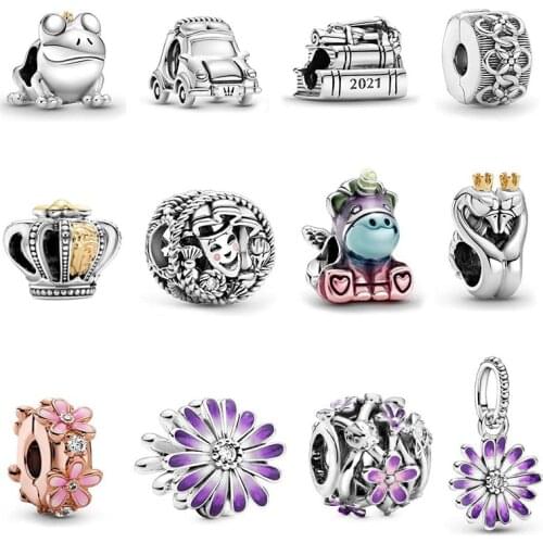 2021 Spring Frog Car Crown Unicorn Charms Beads for Women DIY Jewelry Fit Pandora Bracelets 925 Sterling Silver Original Bijoux