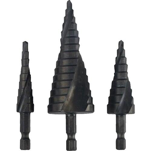 3 Pcs/set HSS Cobalt Step Drill Set Nitrogen High Speed Steel Hole Cutter DIY Metal Wood Power Tool Hex Shank Auger Pagoda Drill