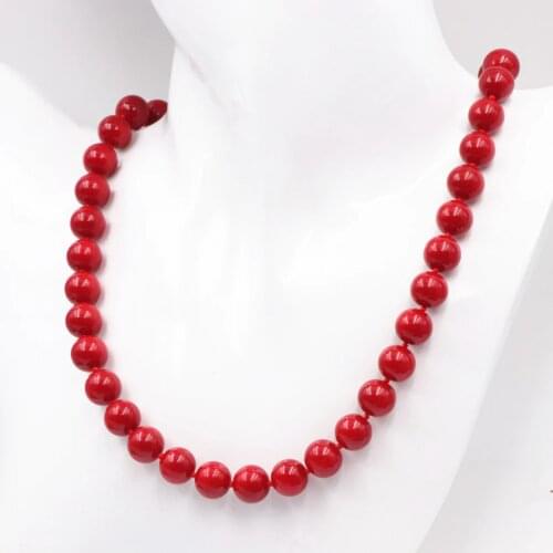 8/10/12/14mm Round Beads Strand Necklace for Women Artificial Coral Red Handmade Necklaces Short Chain Choker Jewelry 18" A587