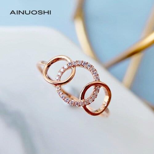 AINUOSHI 18K Gold Round Halo Real Natural Diamond Engagement for Women Love Witness Jewelry Gift Available Three Colors