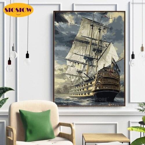 Diamond Painting Sail Ships Diamond Embroidery Sea Boat Mosaic Pattern Cross Stitch Kits Full Square Decor Home Living Room Teen