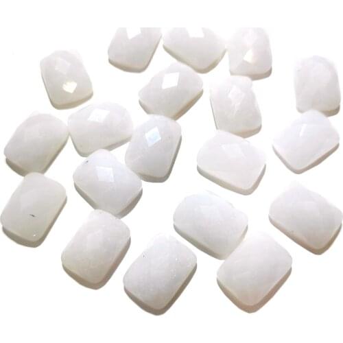 Natural White Jades Stone Cabochon Beads Faceted rectangle No Hole Loose Beads For jewelry making DIY Ring necklace accessories