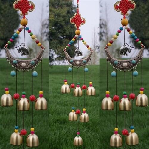 Ethnic Style Lucky Elephant Windchime Copper 6 Bells Outdoor Living Yard Garden Decor Metal Crafts Decoration