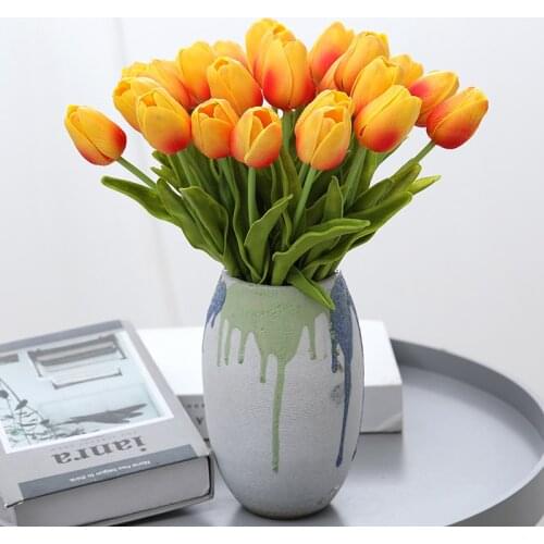 10pcs Tulips Artificial Flowers Pink Gold Real Touch Fake Bouquet Wedding Decoration Christmas Gift Home Garden Decor