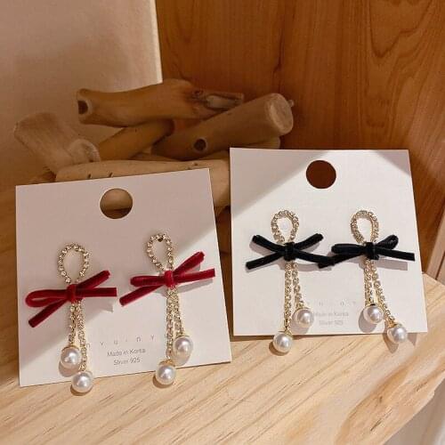 Korean Elegant Circle Crystal Bowknot Drop Earrings For Women Girls Fashion Long Earings Jewelry