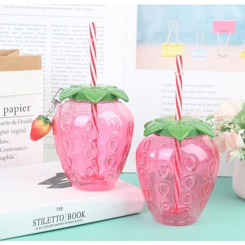 Summer Cartoon Strawberry Straw Cup Plastic Cup Lovely Girl Portable Water Cup