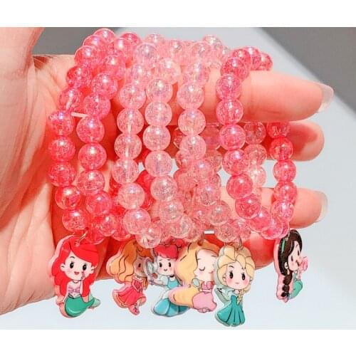 Sweet Pink Mermaid Princess Bracelet Fashion Disney Children Makeup Toys Anime Aisha Snow White Bracelet Cartoon Girls Bracelets