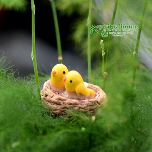 2pcs/set Mini Nest With Birds Fairy Garden Miniatures Gnomes Moss Terrariums Resin Crafts Figurines For Home Garden Decoration