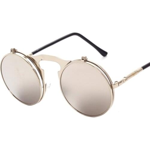 Retro Metal Steampunk Clamshell Double Lens Sunglasses Men Prince Eyewear With Round Frame