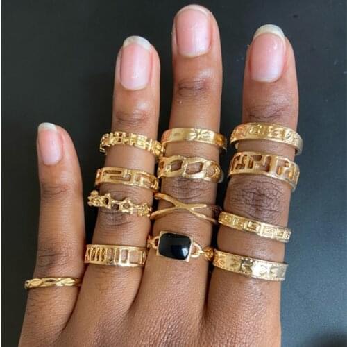 Lost Lady Wholesale Hip Hop Style Gold Color Metal Rings Set for Women Punk Alloy Maxi Rings Jewelry Finger Accessories