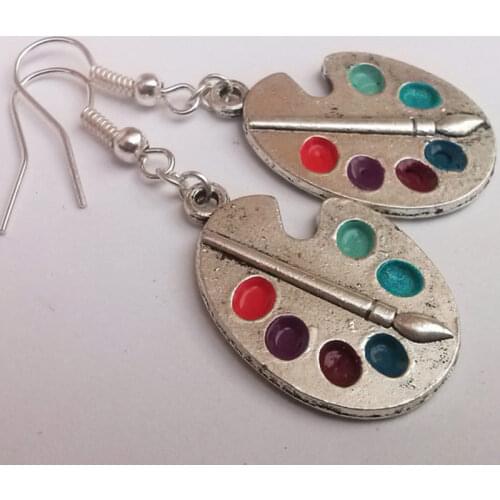 2019 New Artist Palette Earring Silver Color,Artist Enamel,Multicolour,Artist Gift,Painter long,Handmade Gift Women