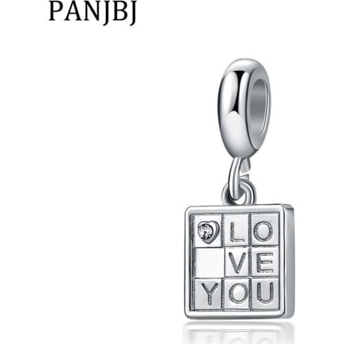 New Original Bead Alloy Crystal Love You Square Puzzle Dangle Charm Fit Bracelet Bangle DIY Women Jewelry