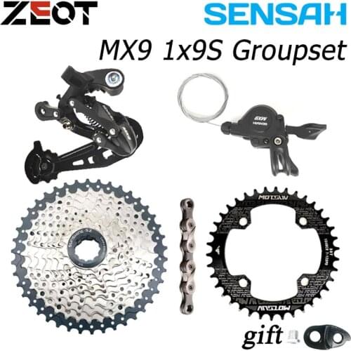 SENSAH MX9 1X9 Speed Groupset 9 Speed lever Derailleur + SUNSHINE Cassette 36T 40T 42T + KMC X9 Chain + 104BCD Chainring 32-38T