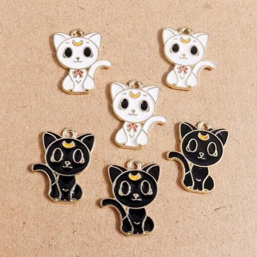 10pcs 14*23mm Cartoon Enamel Animal Cat Charms Pendants for Making DIY Necklaces Drop Earrings Keychain Jewelry Accessories