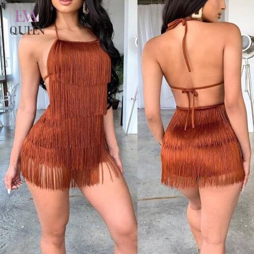 EvaQueen Tassel Party Sexy Bodysuit Summer Female Jumpsuit Women Halter Backless Short Rompers Womens Jumpsuit Casual Bodycon