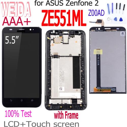WEIDA For Asus Zenfone 2 ZE551ML Z00A LCD Display Panel Touch Screen Digitizer Assembly Frame ZE551ML Z00AD LCD Free TooL