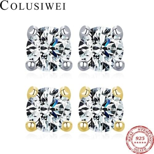 Colusiwei Sparkling Moissanite Gemstone Clear D Color 925 Sterling Silver Small Tiny Ear Studs For Women Wedding Fine Jewelry