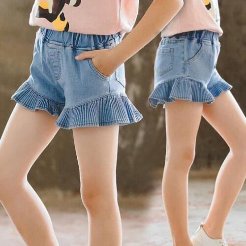 Girls Shorts Summer Girls Stretch Denim Shorts 2020 Summer New Fashion Ruffled Jeans Hot Pants