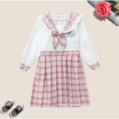 Cute Girls Dresses 2021 Autumn Teenagers Plaid Dress Sweet Bow Children Clothes Cotton Long Sleeve Kids Vestidos 6 8 10 12Y