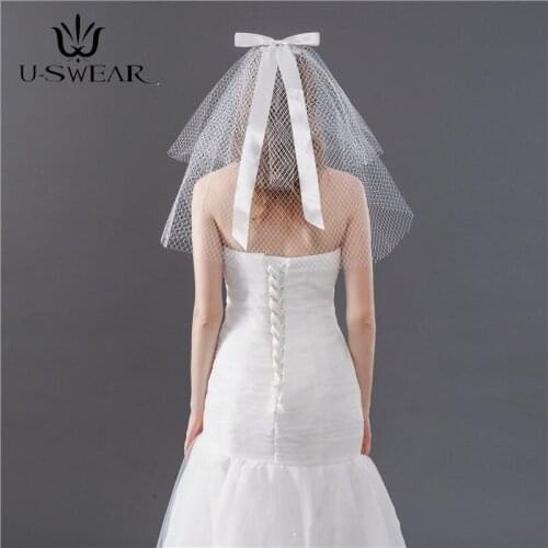High Quality Retro Bow Two Layer with Hair Comb Bridal Veil Bride Velo De Novia Wedding Accessorie Bridal Short Veils
