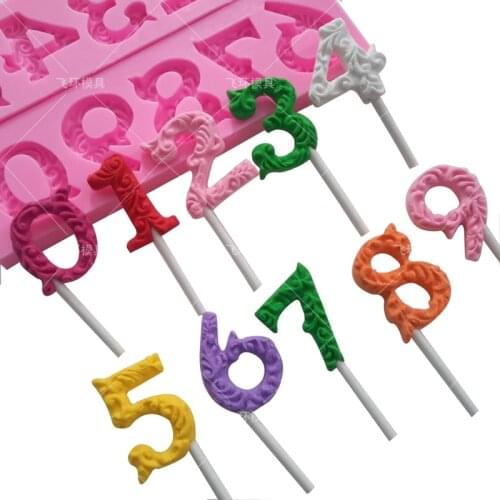1 pcs 0-9 Numbers Shape Lollipop Silicone Mold 3D Hand Made Pop Sucker Sticks Lollipop Chocolate Mold With Sticks