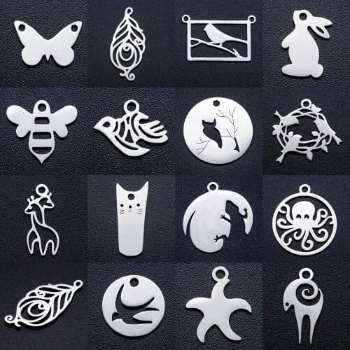 10pcs/lot diy honey bee starfish dove stainless steel charm pendant wholesale bird fox giraffe jewelry bracelet connector charms