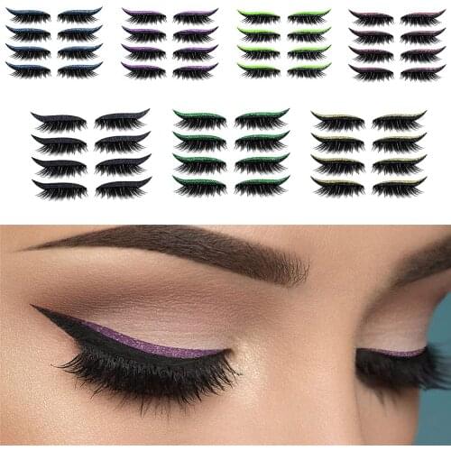 4 Pairs Eyeliner Stickers with Eyelash Eyes Reusable Adhesive Makeup Stickers Outline Winged Cosmetic Quick Easy Application