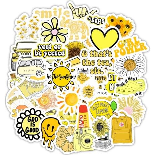 50Pcs/Set Yellow Sticker Sun Daisy Sticker Homemade Waterproof Vinyl Diy Sticker Refrigerator Phone Car Sticker