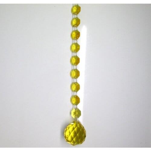 6FT Garland Yellow Lamp Prisms Crystal Octagon Beads Window Treatment Curtains with Ball 30mm M02094-10