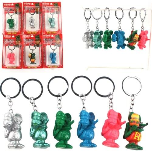 6styles 5cm Rat Fink Keychains Crazy Mouse Ratfink Pendants PVC Figure Toy Doll For Gift