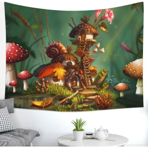 Simsant Abstract Cartoons Forest mushroom psychedelic background cloth background wall decoration cloth tapestry home decoration
