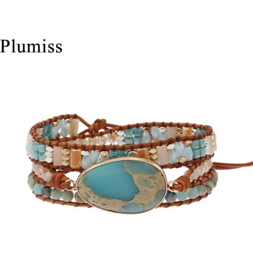 Teardrop Shape Agalmatolite Bracelet Natural Stone Crystal Beaded Chain Leather Wrap Bracelets Handmade Jewelry for Women Ladies