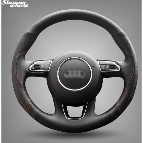 BANNIS Black Leather Hand-stitched Car Steering Wheel Cover for Audi Q3 Q5 2013-2015
