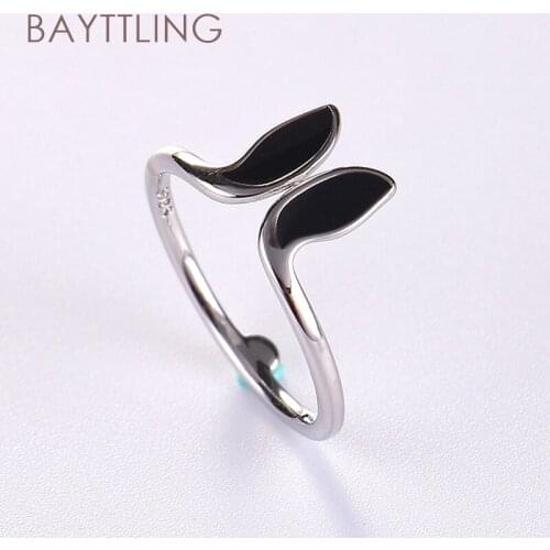 BAYTTLING New 925 Sterling Silver Yellow/Black/Pink Cute Rabbit Open Ring For Woman Fashion Wedding Jewelry Gift