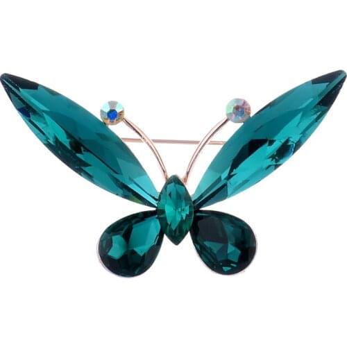 Fashion Simple Atmosphere Green Crystal Glass Butterfly Brooch Coat Pin Shawl Buckle Jewelry Accessory Party Broch Broszka X1035