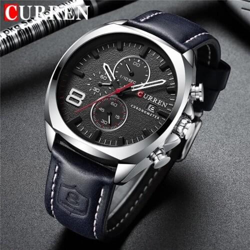 CURREN Watch Men Waterproof Chronograph Sport Military Male Clock Man Top Brand Luxury Leather Wristwatch Relogio Masculino 8324